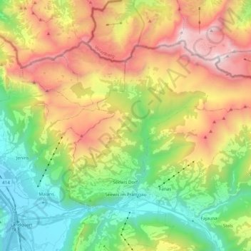 Topografische kaart Seewis im Prättigau, hoogte, reliëf