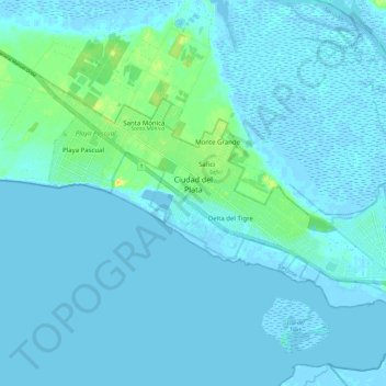 Topografische kaart Ciudad del Plata, hoogte, reliëf