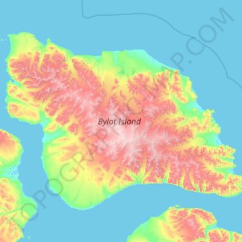 Topografische kaart Bylot Island, hoogte, reliëf