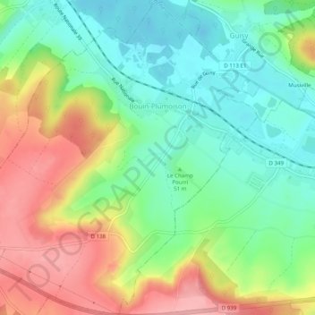 Topografische kaart Bouin-Plumoison, hoogte, reliëf