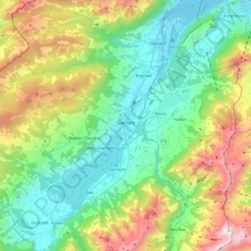 Topografische kaart Sarnen, hoogte, reliëf