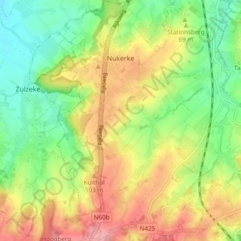 Topografische kaart Nukerke, hoogte, reliëf