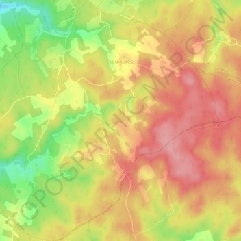 Topografische kaart Soulaures, hoogte, reliëf