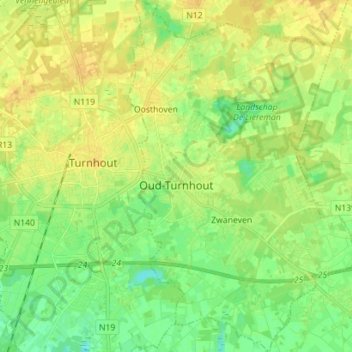 Topografische kaart Oud-Turnhout, hoogte, reliëf