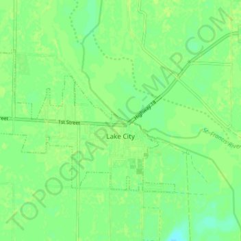 Topografische kaart Lake City, hoogte, reliëf
