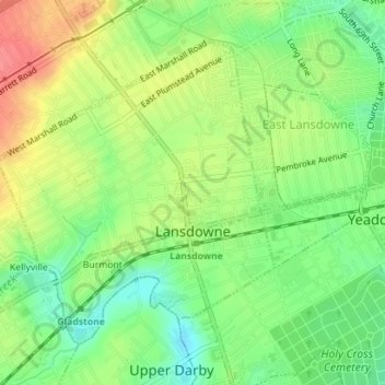 Topografische kaart Lansdowne, hoogte, reliëf