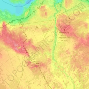 Topografische kaart Ottawa, hoogte, reliëf