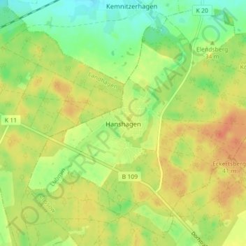 Topografische kaart Hanshagen, hoogte, reliëf
