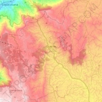 Topografische kaart Guarne, hoogte, reliëf