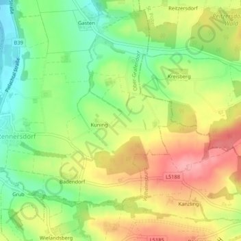 Topografische kaart Katastralgemeinde Kunning, hoogte, reliëf