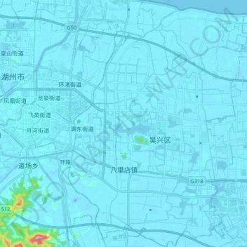 Topografische kaart 八里店镇, hoogte, reliëf