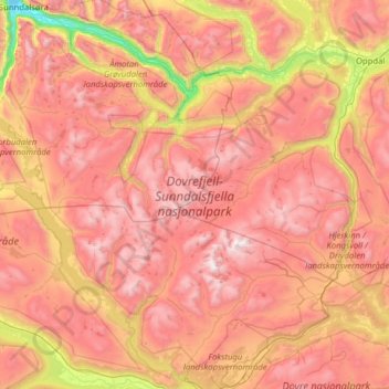 Topografische kaart Dovrefjell-Sunndalsfjella, hoogte, reliëf
