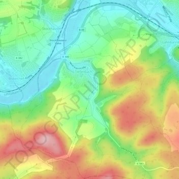 Topografische kaart Tiefenbach, hoogte, reliëf