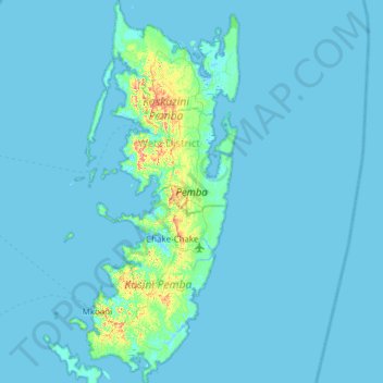 Topografische kaart Pemba, hoogte, reliëf