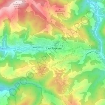 Topografische kaart Нова Варош, hoogte, reliëf