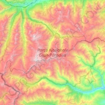 Topografische kaart Nationaal Park Gran Paradiso, hoogte, reliëf