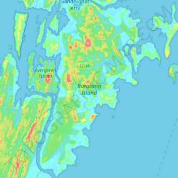 Topografische kaart Baratang Island, hoogte, reliëf