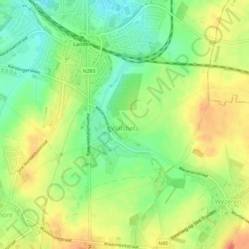 Topografische kaart Walsbets, hoogte, reliëf