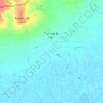 Topografische kaart Toynton St Peter, hoogte, reliëf