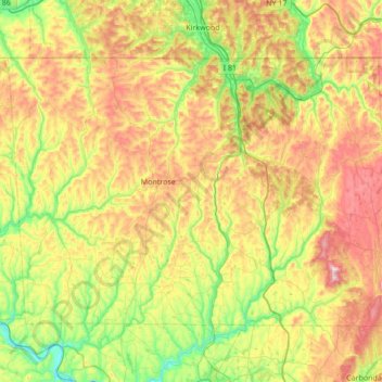 Topografische kaart Susquehanna County, hoogte, reliëf