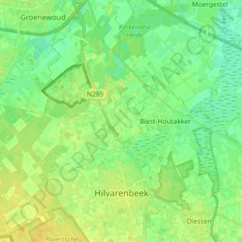 Topografische kaart Hilvarenbeek, hoogte, reliëf
