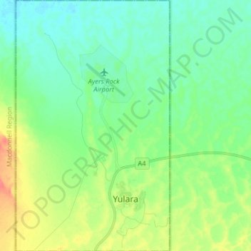 Topografische kaart Yulara, hoogte, reliëf