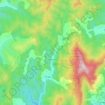 Topografische kaart Véronne, hoogte, reliëf