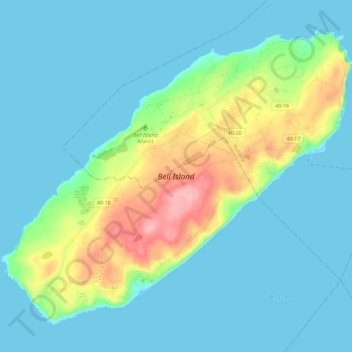 Topografische kaart Bell Island, hoogte, reliëf