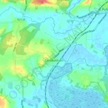 Topografische kaart Coldwaltham, hoogte, reliëf