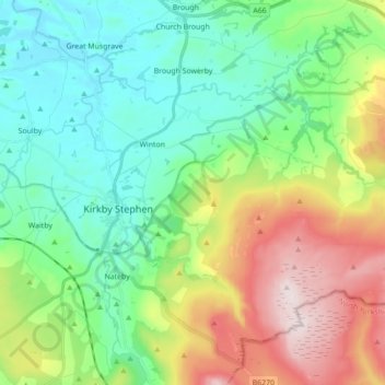 Topografische kaart Kaber, hoogte, reliëf