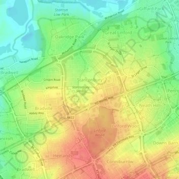 Topografische kaart Stantonbury, hoogte, reliëf