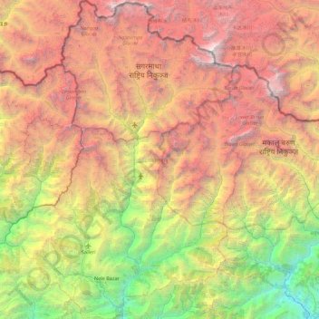 Topografische kaart Solukhumbu, hoogte, reliëf