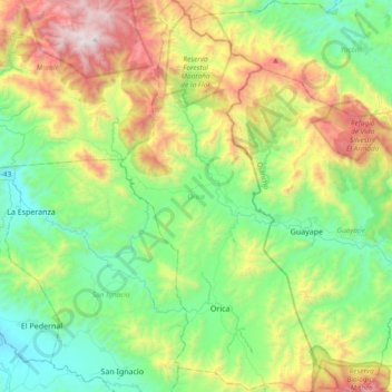 Topografische kaart Orica, hoogte, reliëf