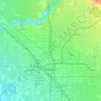 Topografische kaart Fresno, hoogte, reliëf