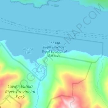 Topografische kaart Robson Bight (Michael Bigg) Ecological Reserve, hoogte, reliëf