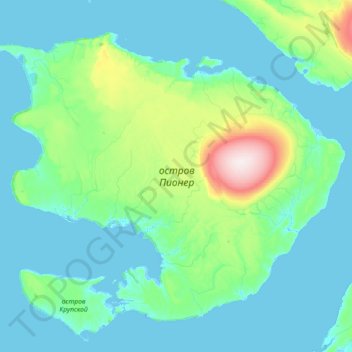 Topografische kaart Pioneer Island, hoogte, reliëf