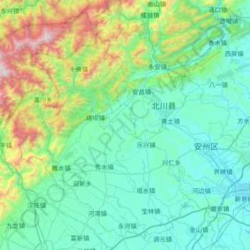 Topografische kaart 安州区, hoogte, reliëf