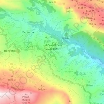 Topografische kaart el Castell de Guadalest, hoogte, reliëf