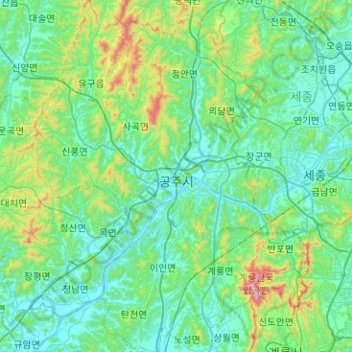 Topografische kaart Gongju-si, hoogte, reliëf