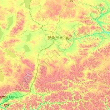 Topografische kaart 色尼区, hoogte, reliëf