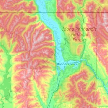 Topografische kaart Boundary County, hoogte, reliëf