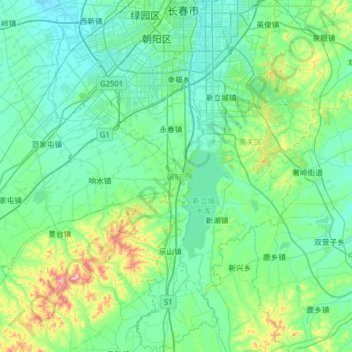 Topografische kaart 朝阳区, hoogte, reliëf
