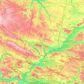 Topografische kaart Oise, hoogte, reliëf