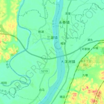 Topografische kaart 三湖镇, hoogte, reliëf