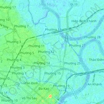 Topografische kaart Quận Bình Thạnh, hoogte, reliëf