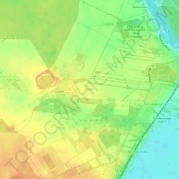 Topografische kaart Nowy Modlin, hoogte, reliëf
