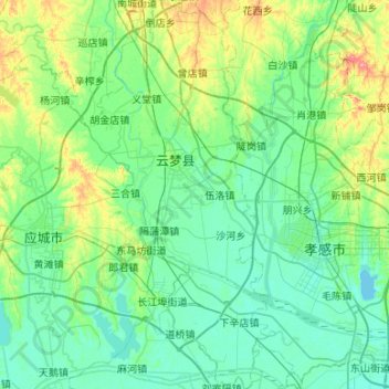 Topografische kaart 云梦县, hoogte, reliëf