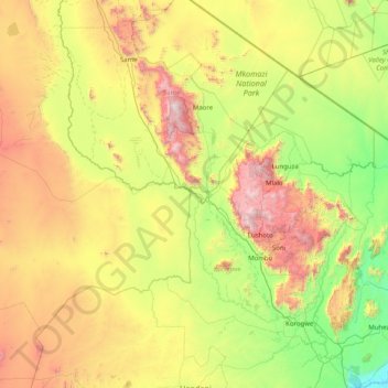 Topografische kaart Pangani, hoogte, reliëf