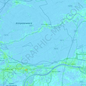 Topografische kaart Molenlanden, hoogte, reliëf