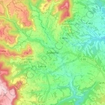 Topografische kaart Solsona, hoogte, reliëf